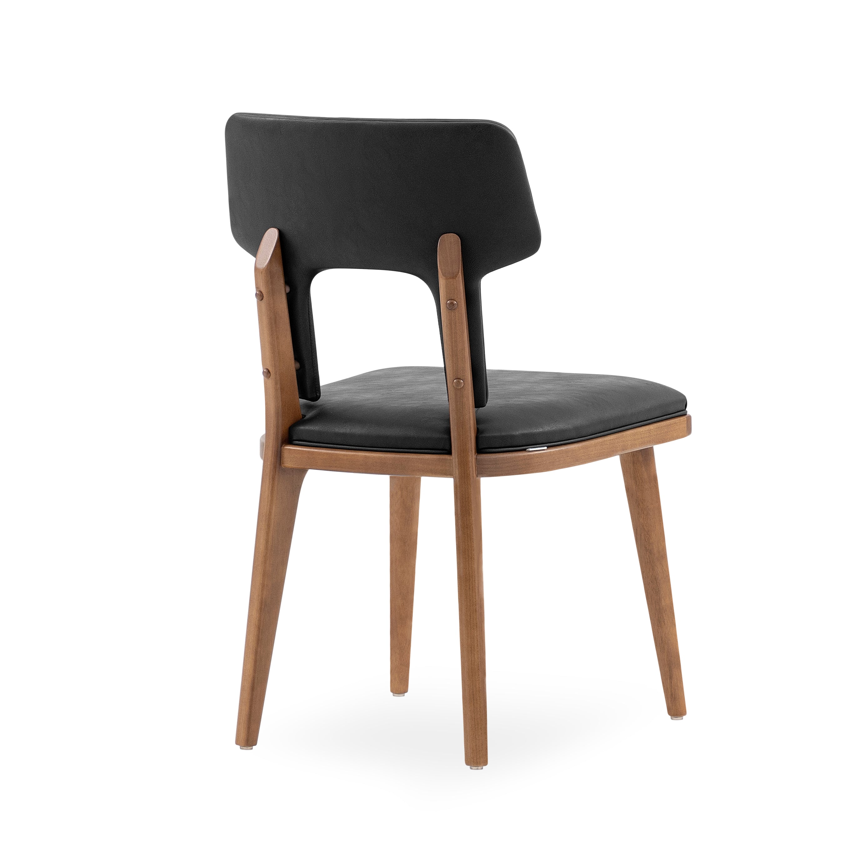 FORK Dining Chair in Almond Oak and Black Faux leather