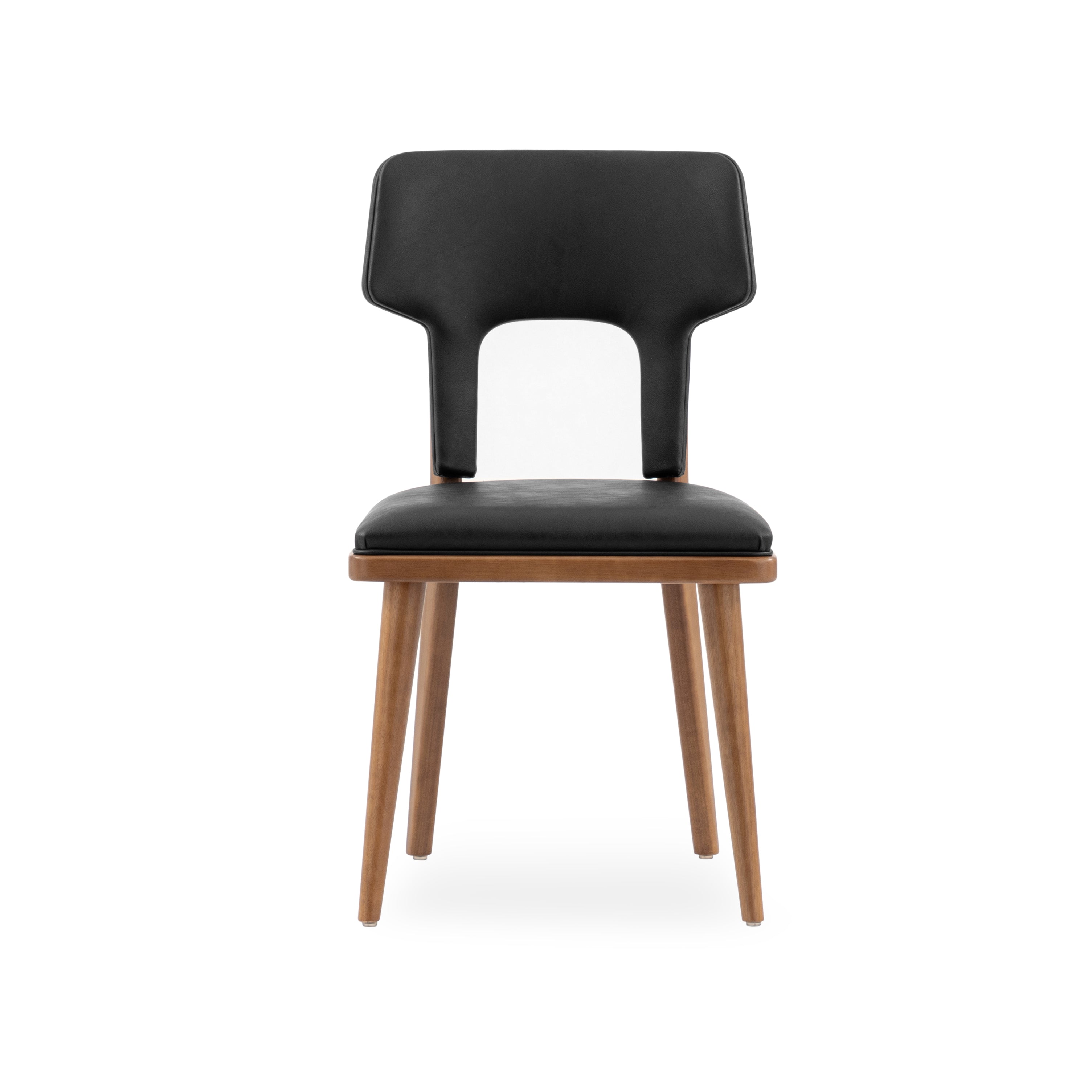 FORK Dining Chair in Almond Oak and Black Faux leather
