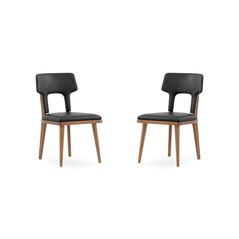 FORK Dining Chair in Almond Oak and Black Faux leather