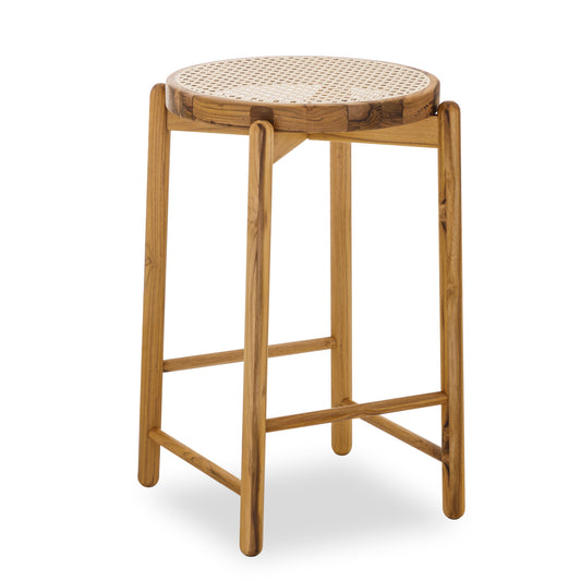 MARU Counter Height Stool in Teak finish with Natural Cane