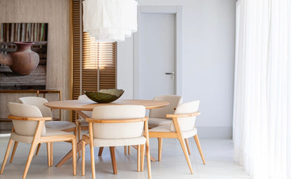 NOWE Dining Chair in Teak and Beige fabric