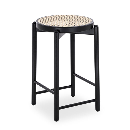 MARU Counter Height Stool in Black finish with Natural cane