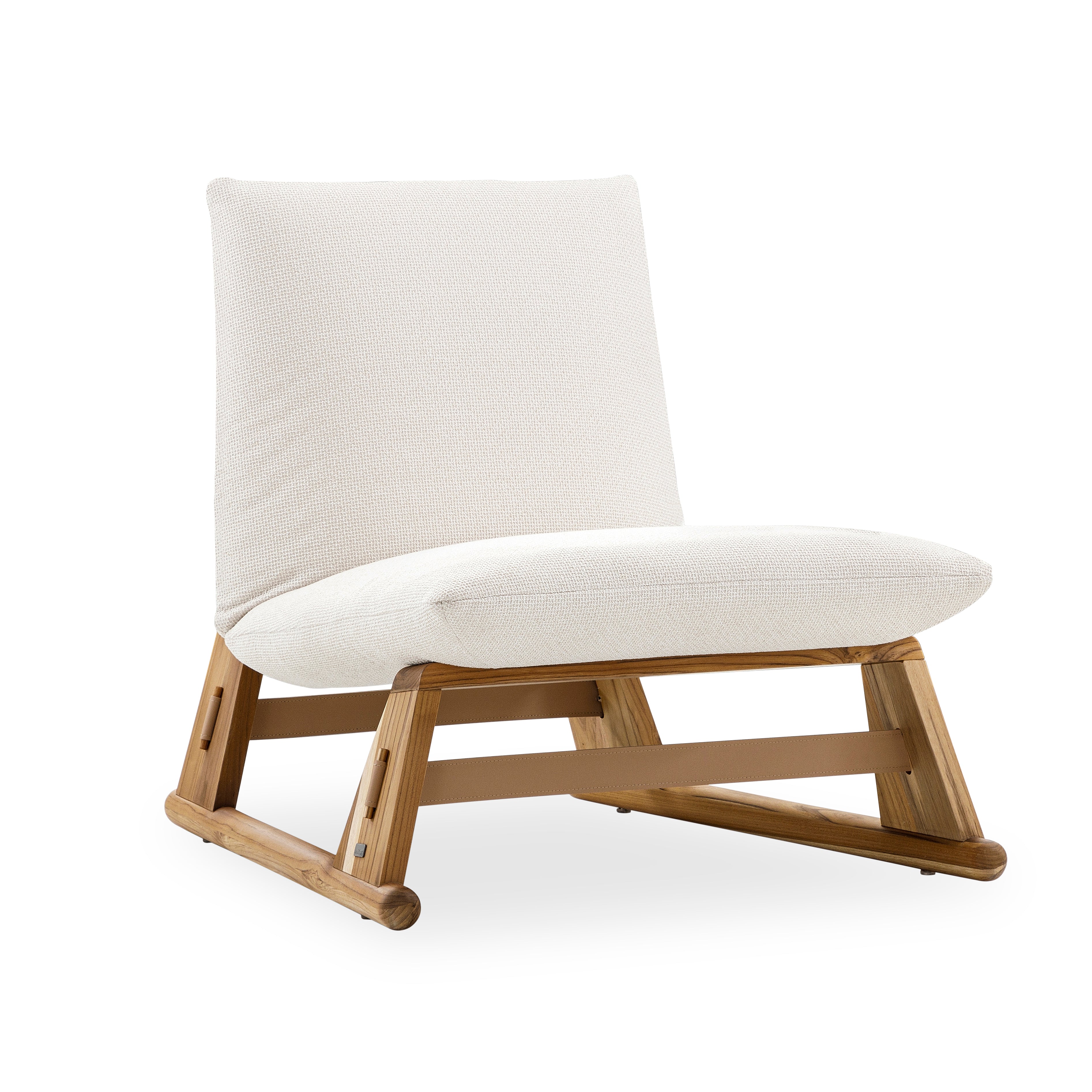 MAIA Armchair in Teak and Light Beige fabric