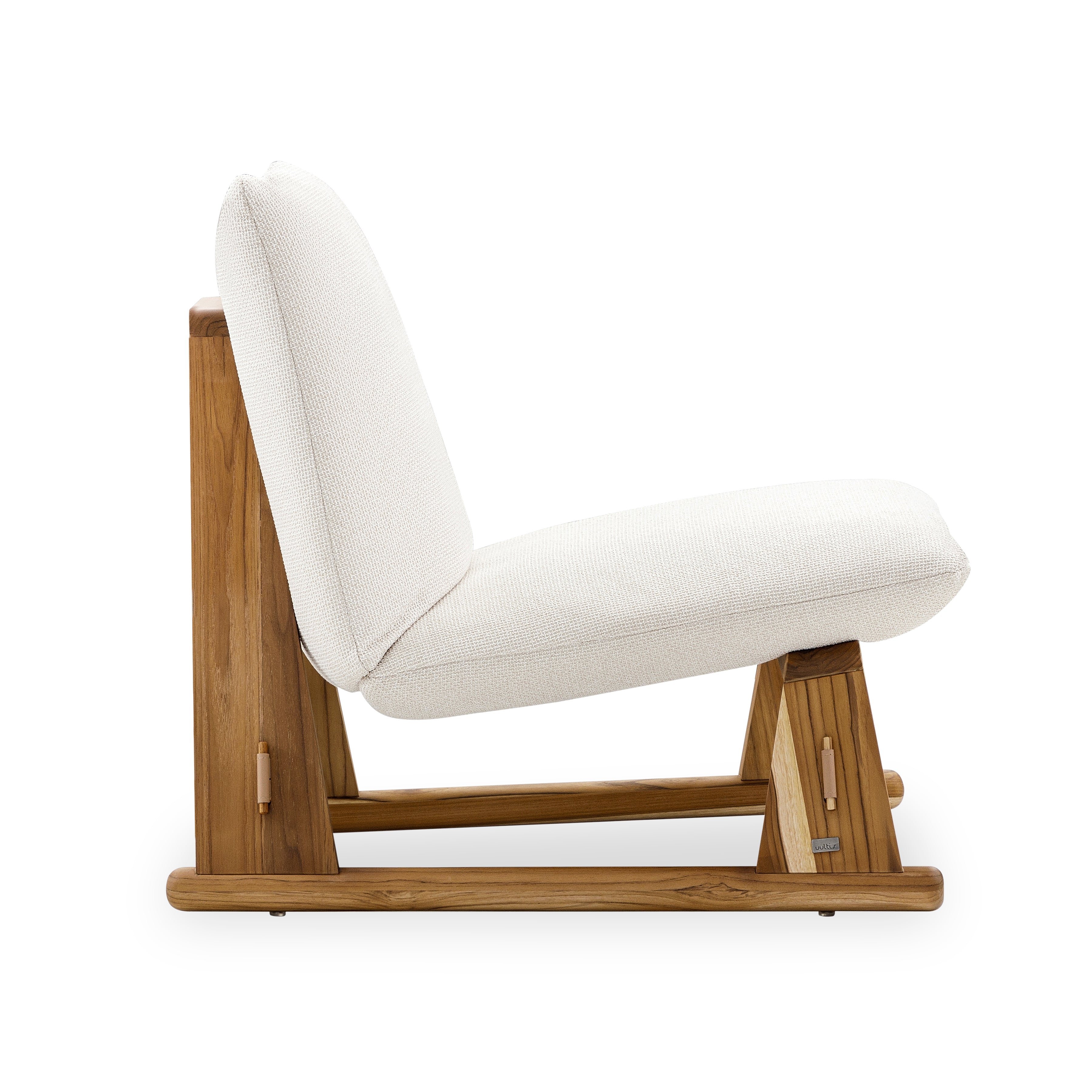 MAIA Armchair in Teak and Light Beige fabric