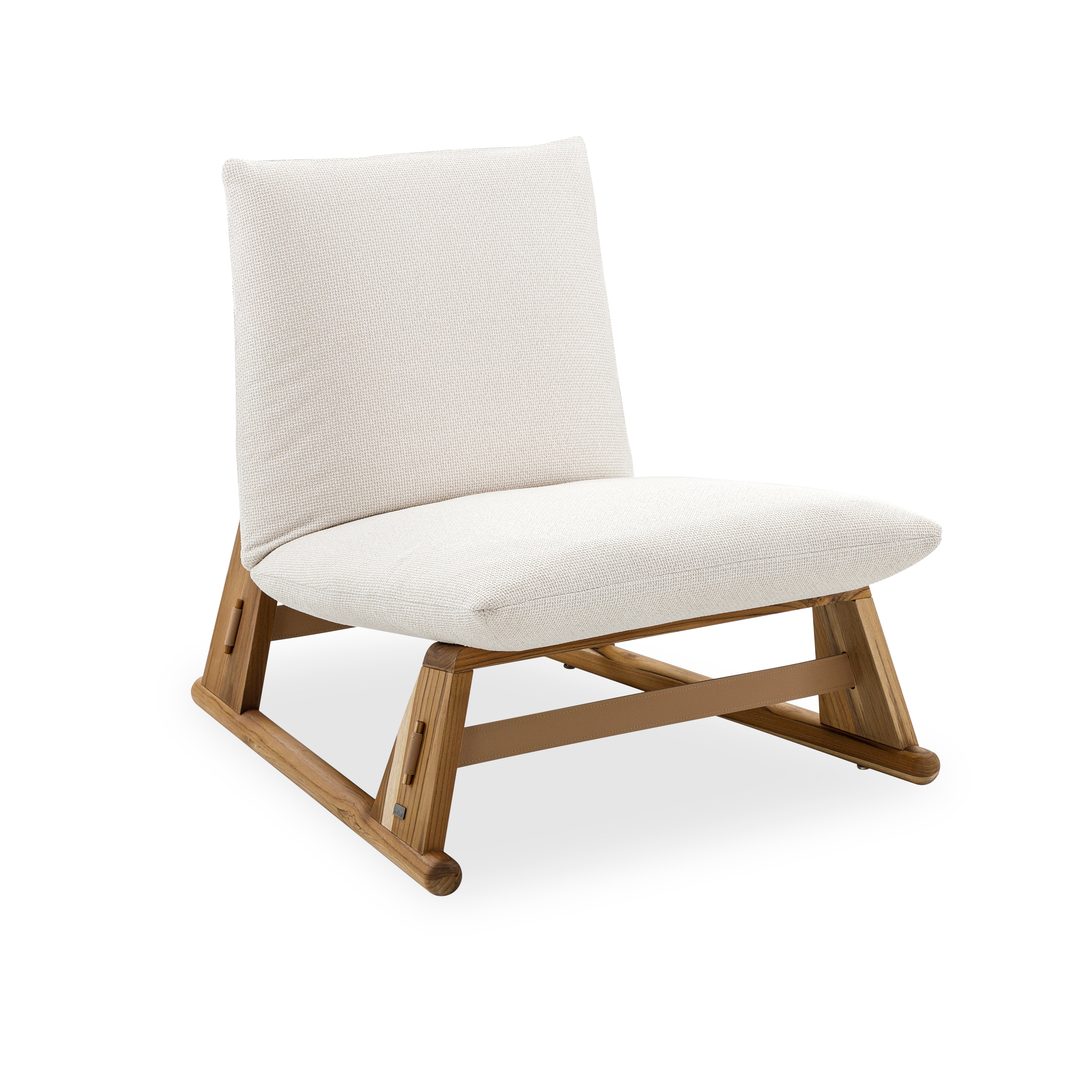MAIA Armchair in Teak and Light Beige fabric