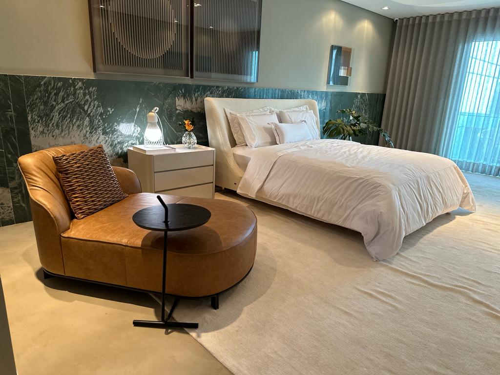 MUSA Queen Bed in White fabric