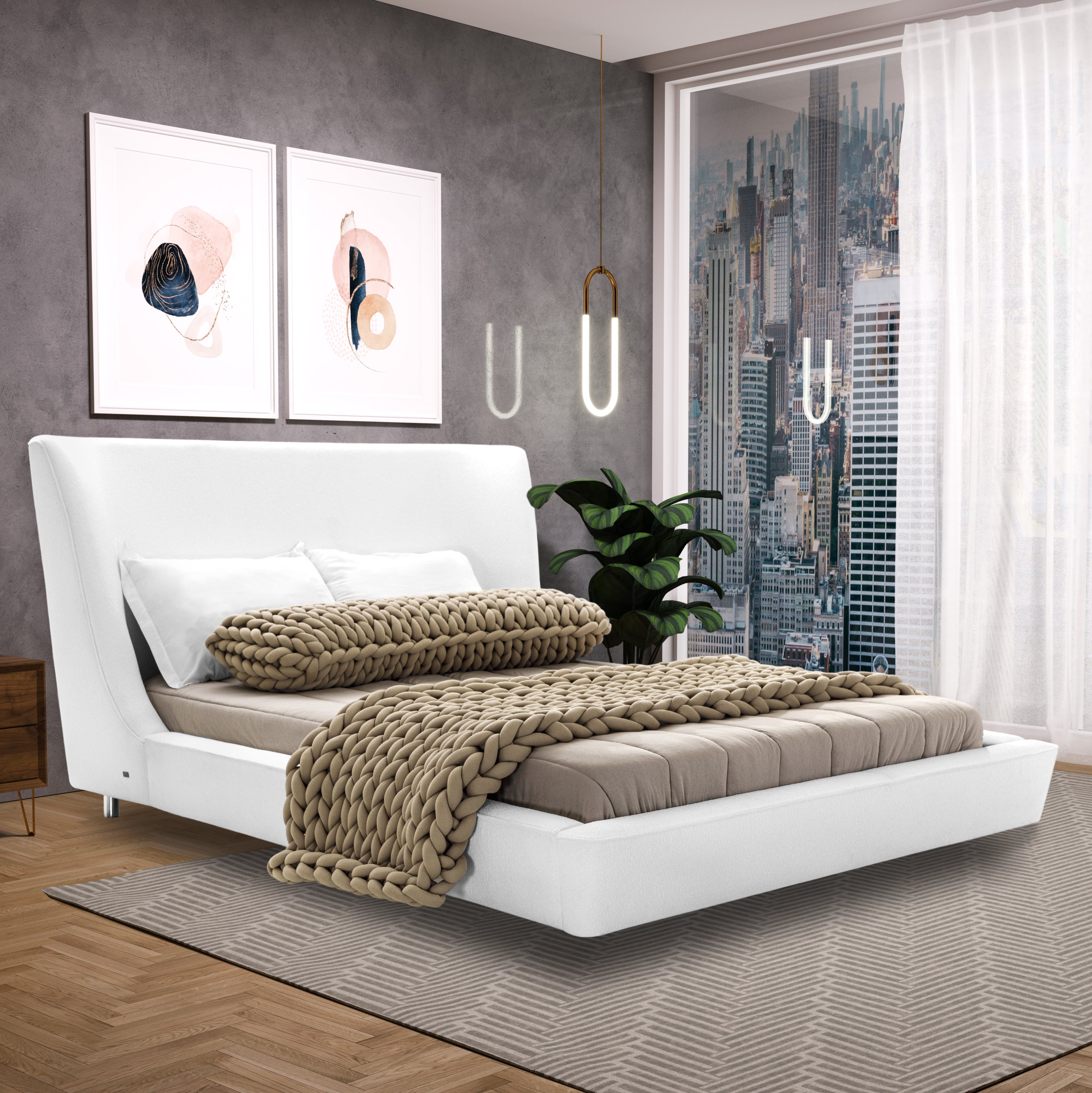 MUSA Queen Bed in Ivory fabric