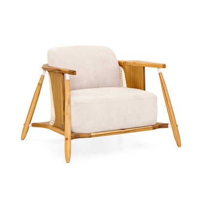 LAGUNA Accent Chair in Teak and Beige Fabric