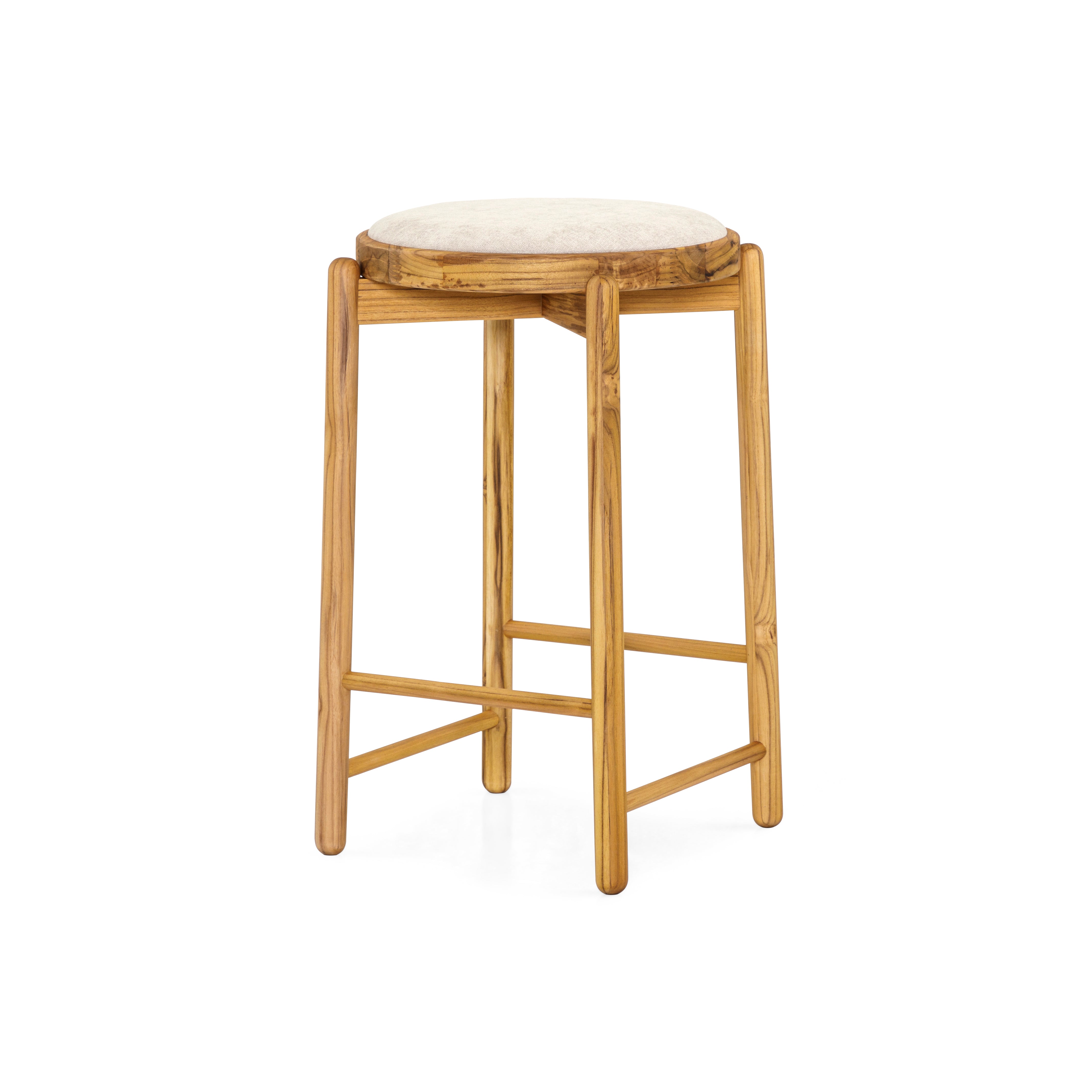 MARU Counter Height Stool in Teak finish and Beige fabric