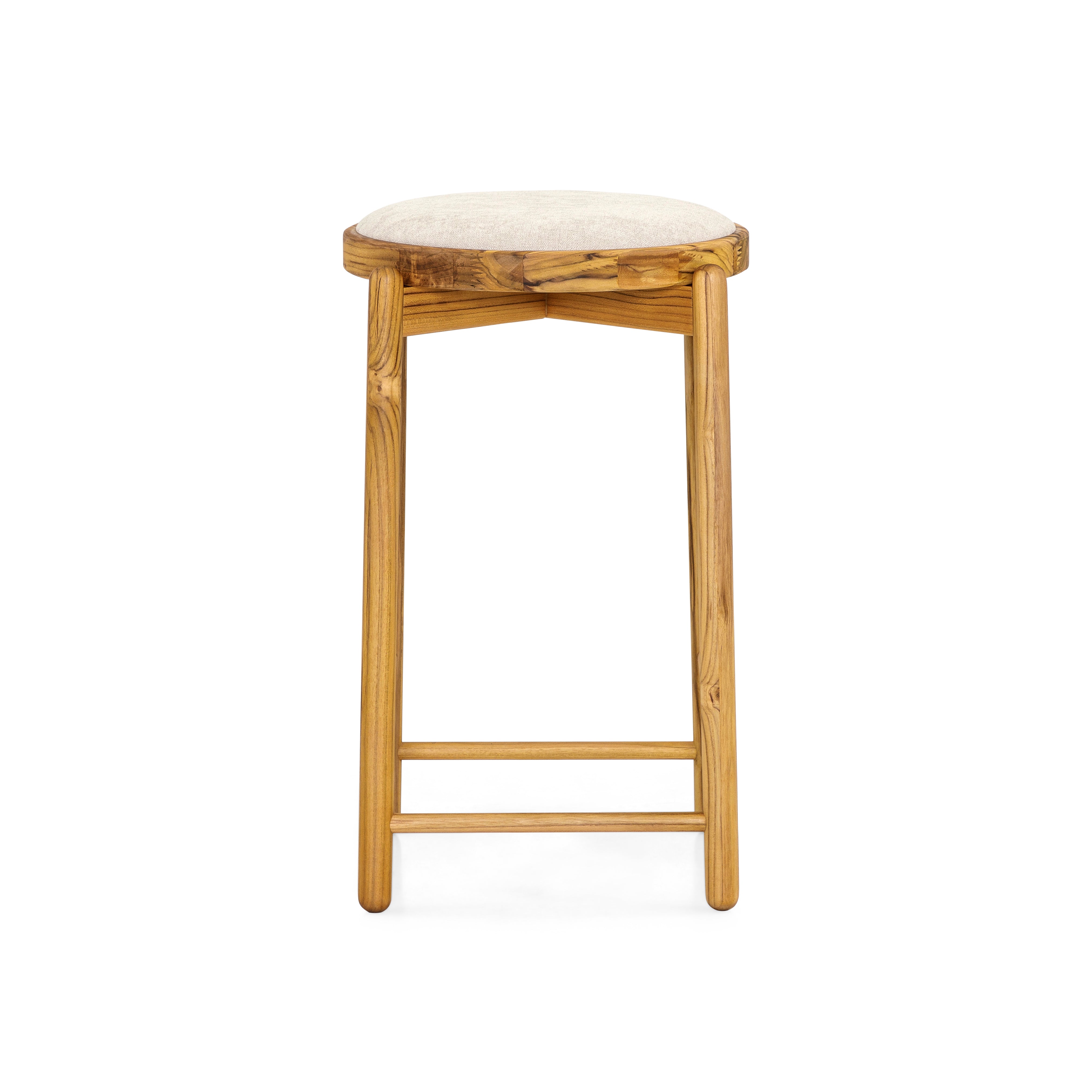 MARU Counter Height Stool in Teak finish and Beige fabric