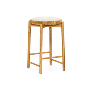 MARU Counter Height Stool in Teak finish and Beige fabric