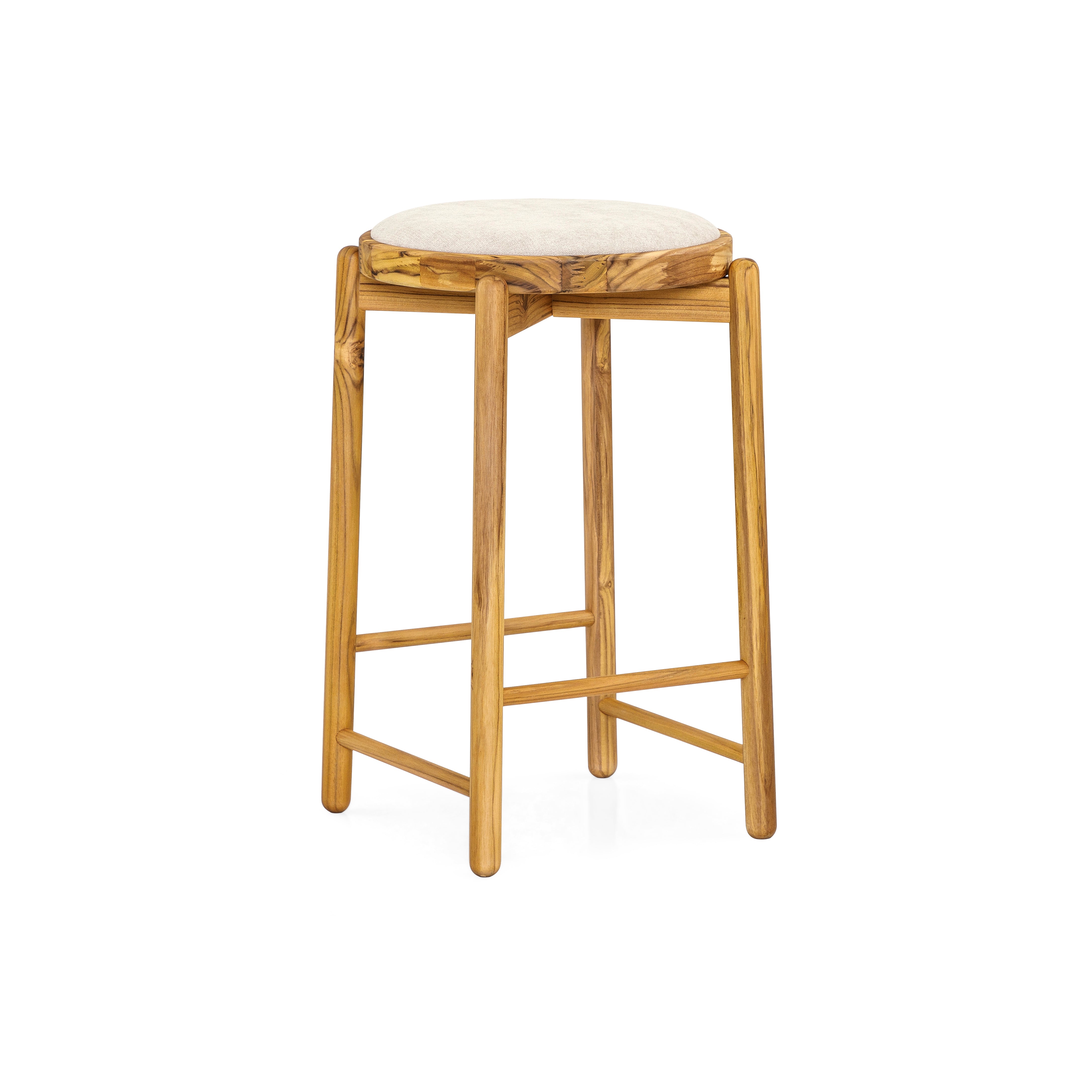MARU Counter Height Stool in Teak finish and Beige fabric