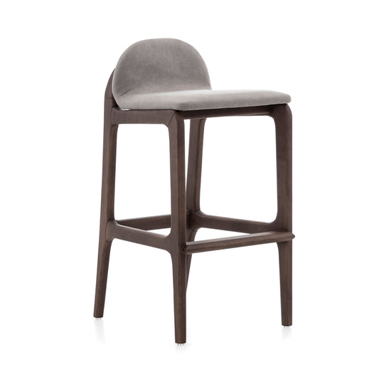 URA Bar Stool in Walnut Finish and Brown Fabric