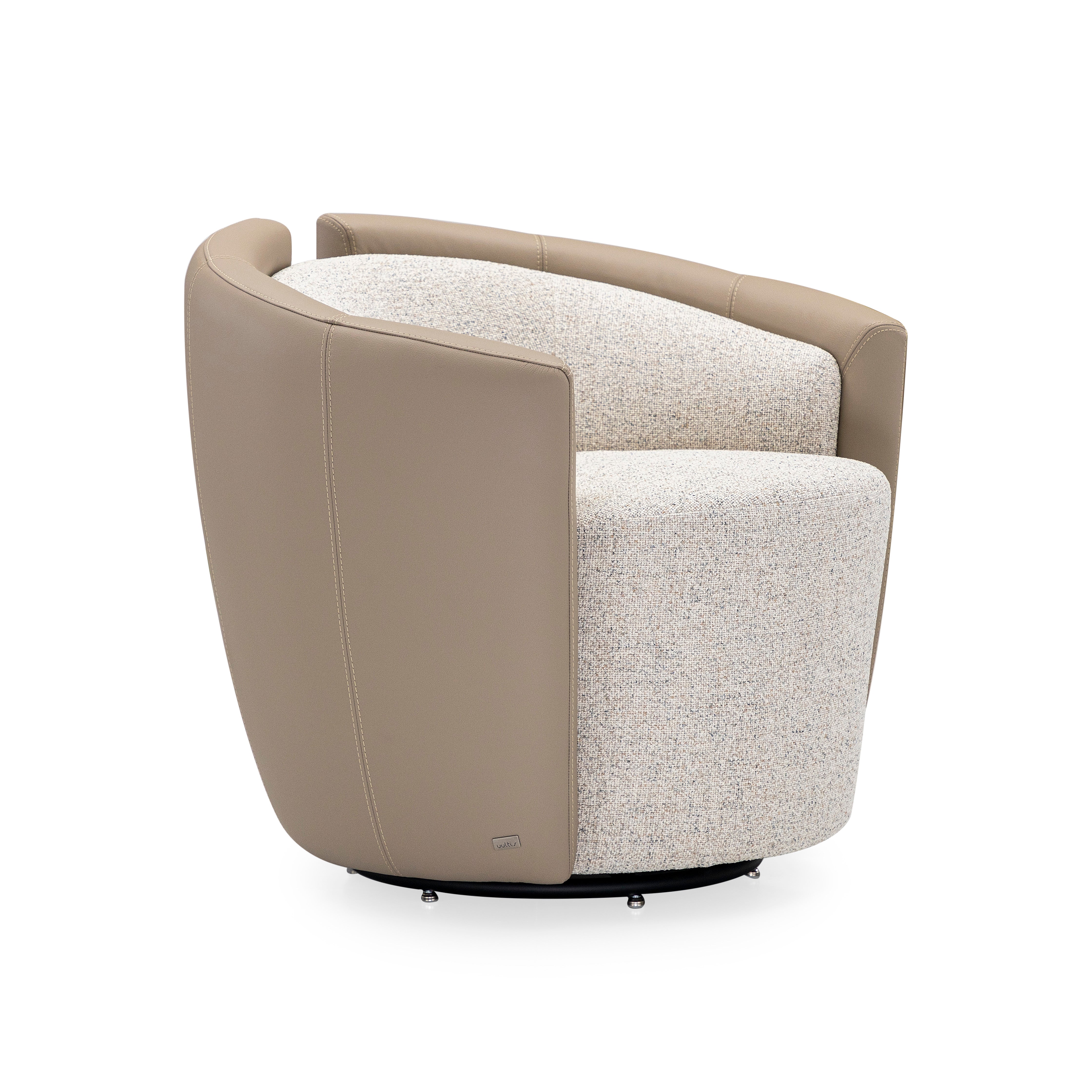 LIRIO Swivel Armchair in Cream Leather and Beige Fabric