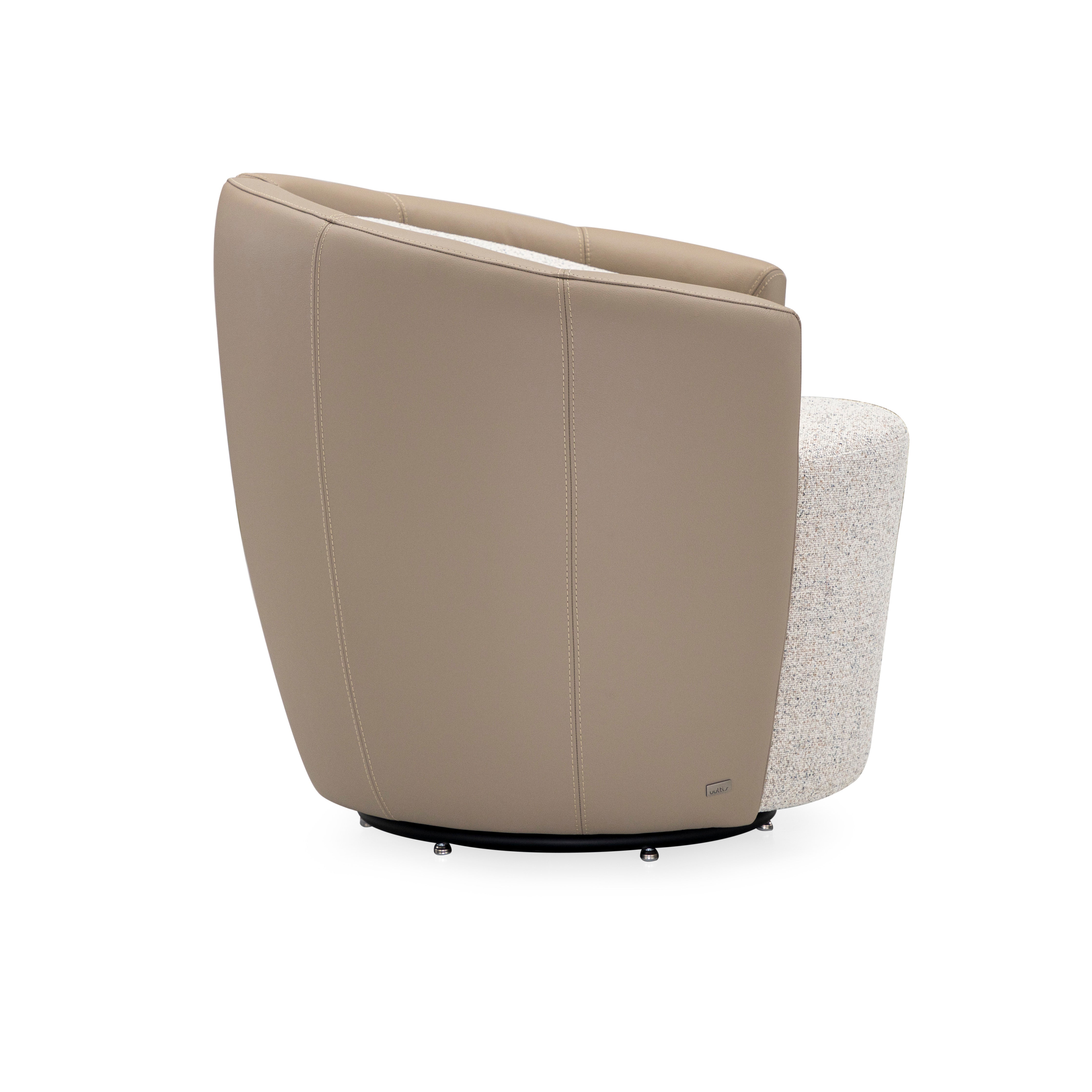 LIRIO Swivel Armchair in Cream Leather and Beige Fabric