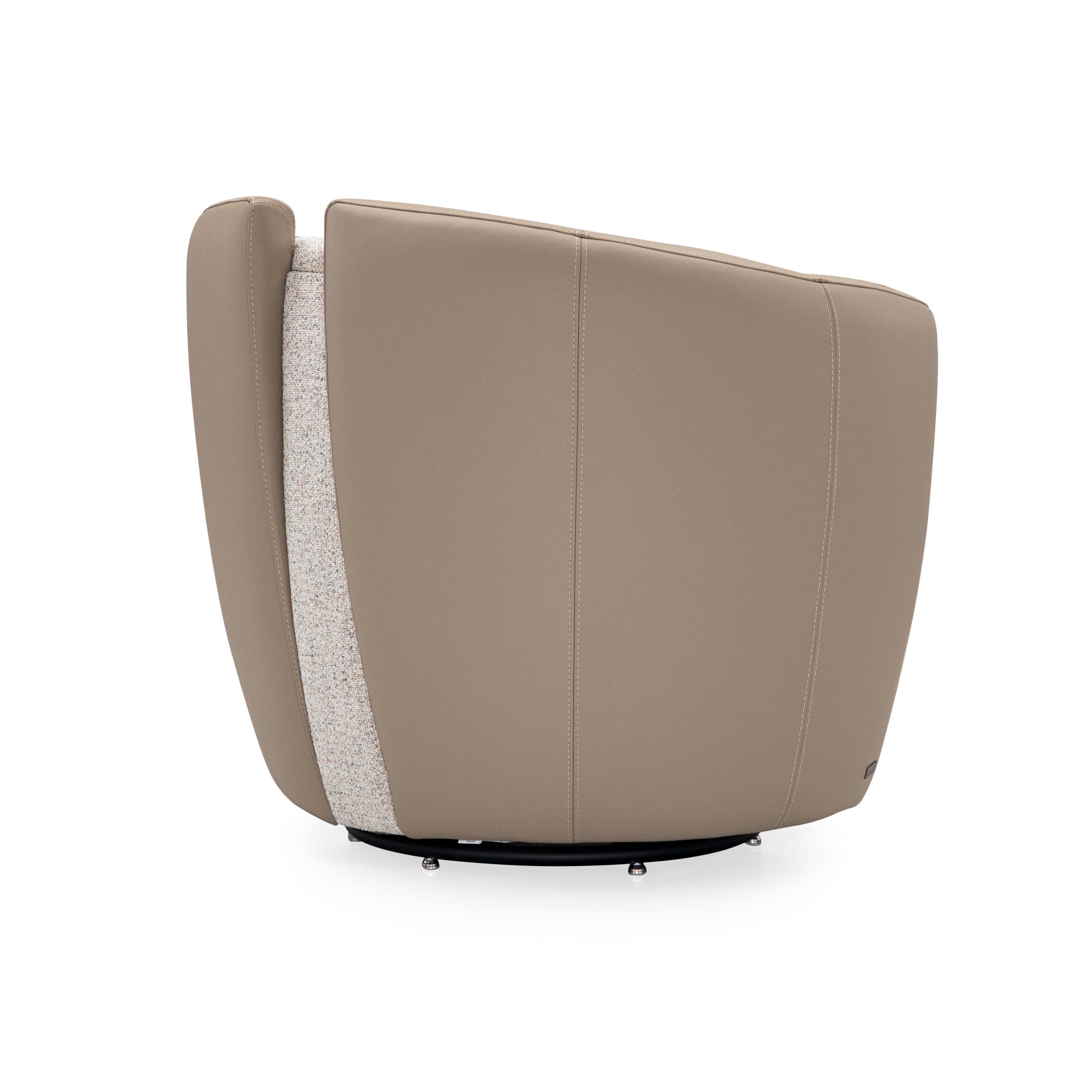 LIRIO Swivel Armchair in Cream Leather and Beige Fabric