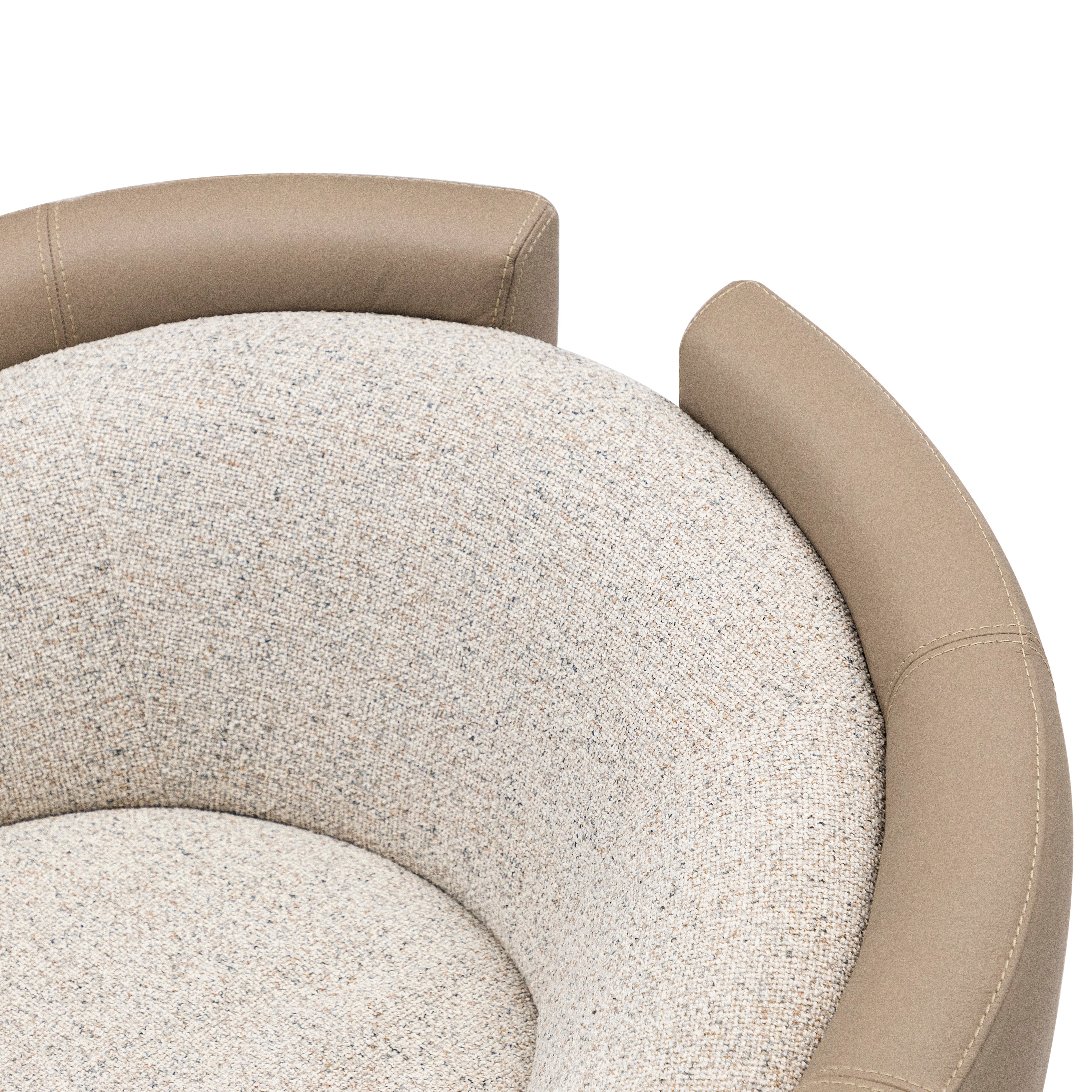 LIRIO Swivel Armchair in Cream Leather and Beige Fabric