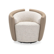 LIRIO Swivel Armchair in Cream Leather and Beige Fabric