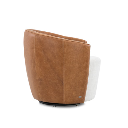 LIRIO Swivel Armchair in Caramel Leather and Ivory Fabric