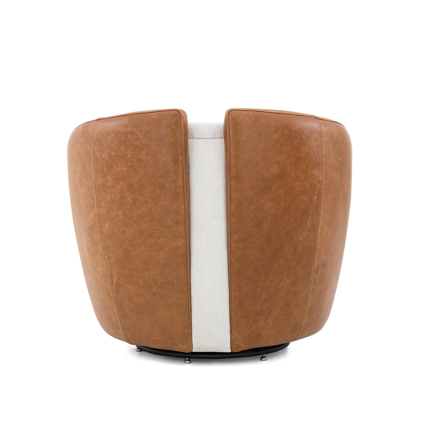 LIRIO Swivel Armchair in Caramel Leather and Ivory Fabric