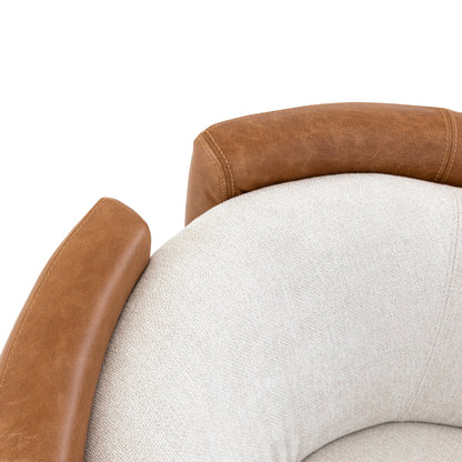 LIRIO Swivel Armchair in Caramel Leather and Ivory Fabric