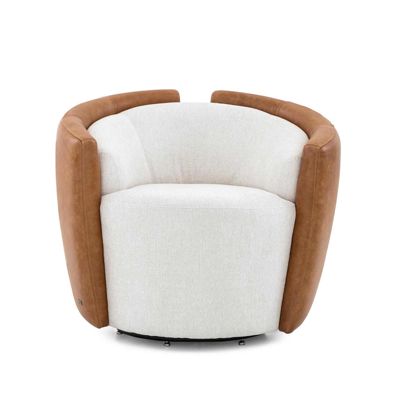 LIRIO Swivel Armchair in Caramel Leather and Ivory Fabric