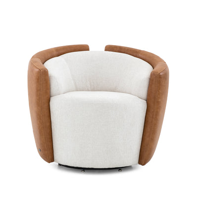 LIRIO Swivel Armchair in Caramel Leather and Ivory Fabric