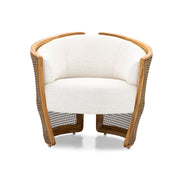 LIRIO Armchair In Teak and Ivory Fabric with Mixed Dark Cane