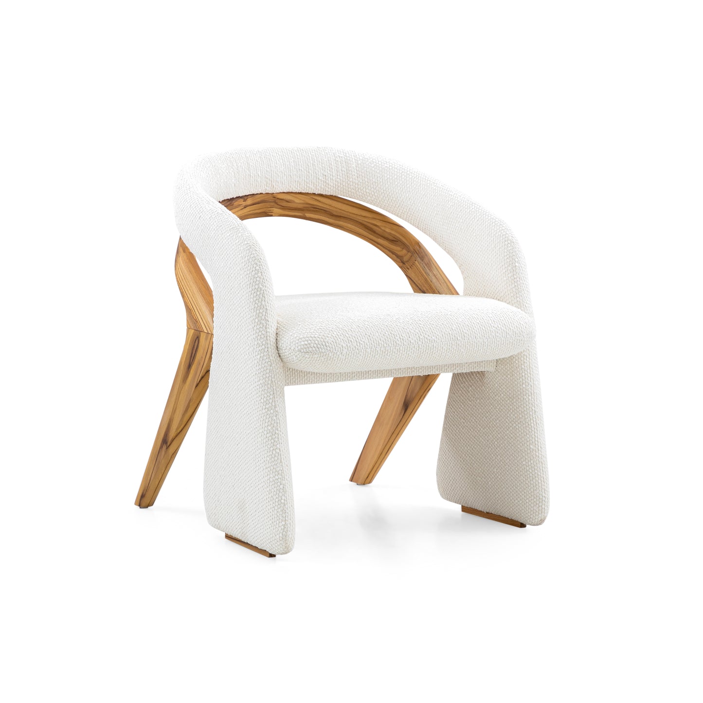 OLGA Dining Chair in Teak and White Boucle