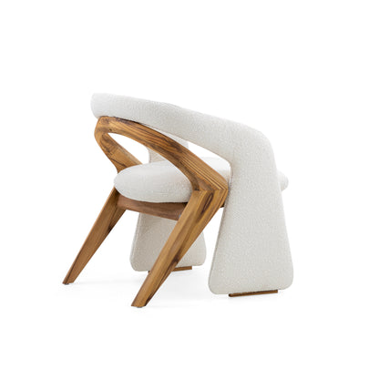 OLGA Dining Chair in Teak and White Boucle