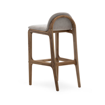 URA Bar Stool in Teak and Beige Fabric