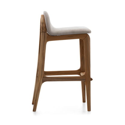 URA Bar Stool in Teak and Beige Fabric