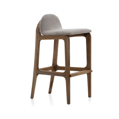 URA Bar Stool in Teak and Beige Fabric