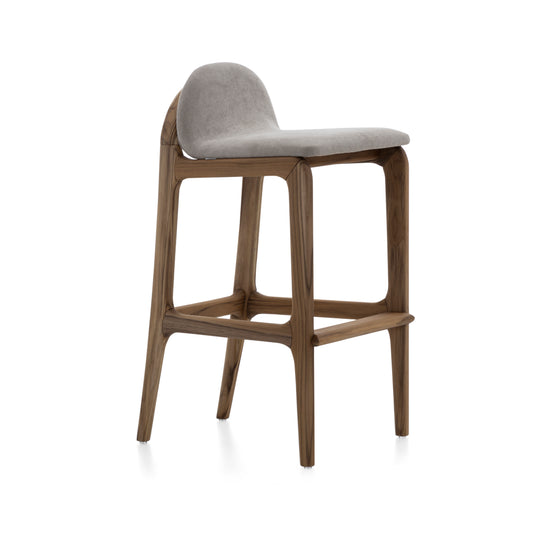 URA Counter Stool in Teak and Beige Fabric