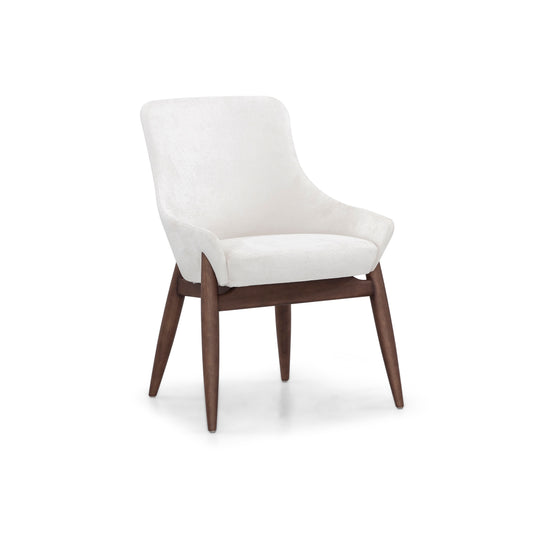 SHELL Upholstered Dining Chair in Walnut finish and Ivory fabric
