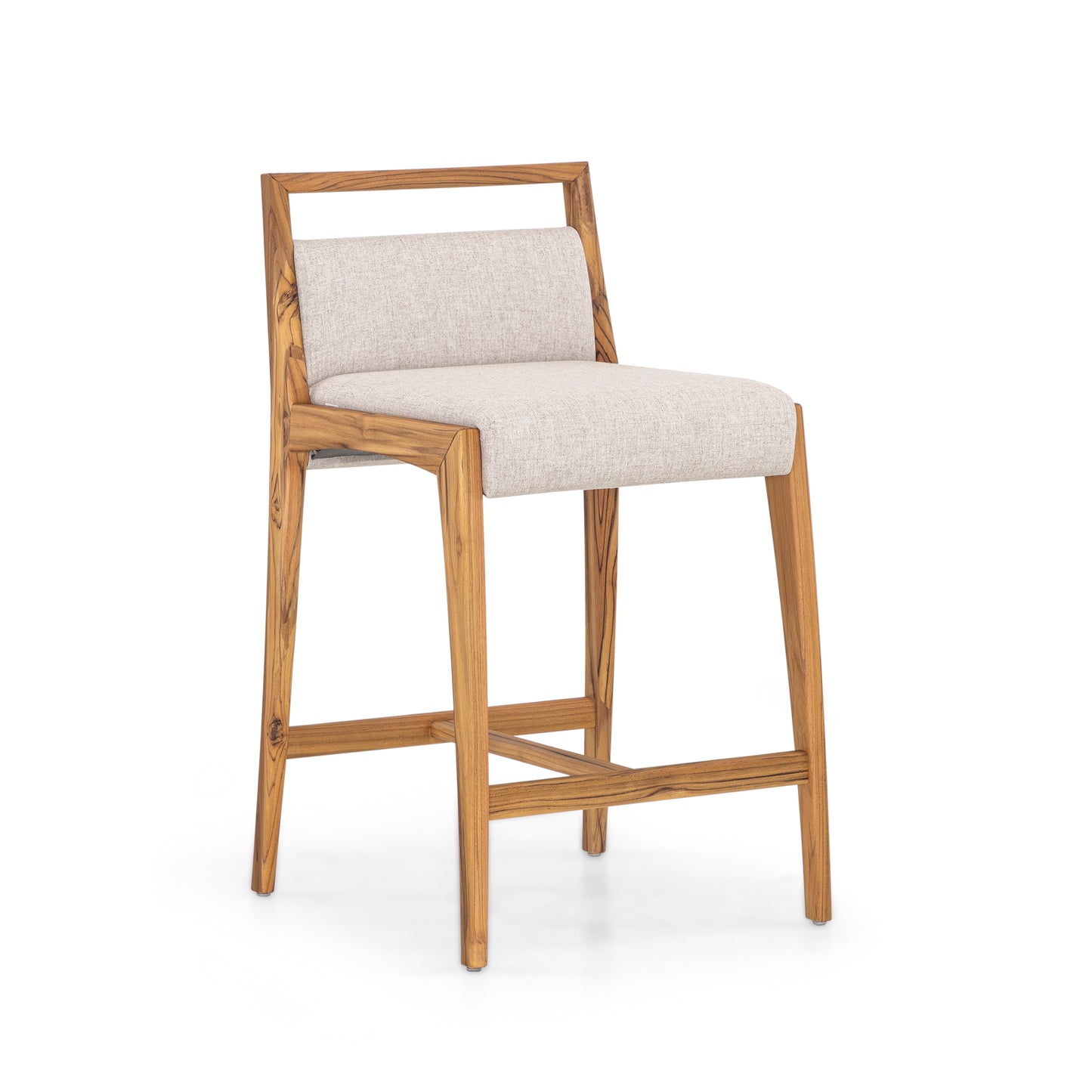 SOTTO Counter Stool in Teak and Light Beige fabric