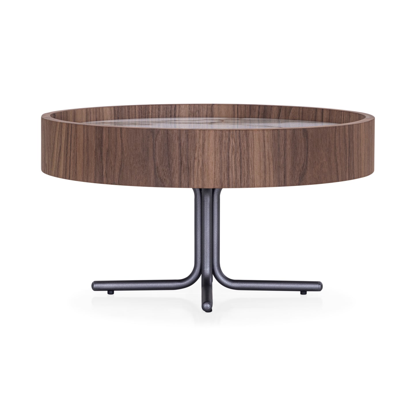 REGIA Coffee Table in Walnut and Graphite with White Carrara Glass 19"