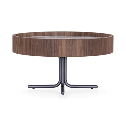 REGIA Coffee Table in Walnut and Graphite with White Carrara Glass 19"