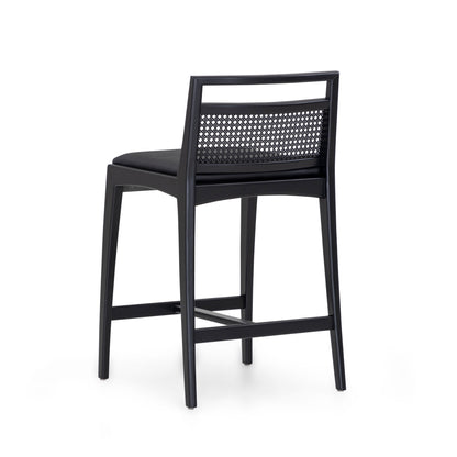 SOTTO Counter Stool in Black finish, Black Faux leather and Black cane