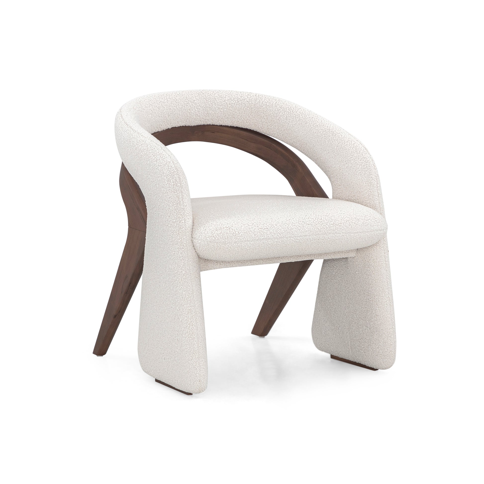 OLGA Dining Chair in Walnut and Off-White Boucle1