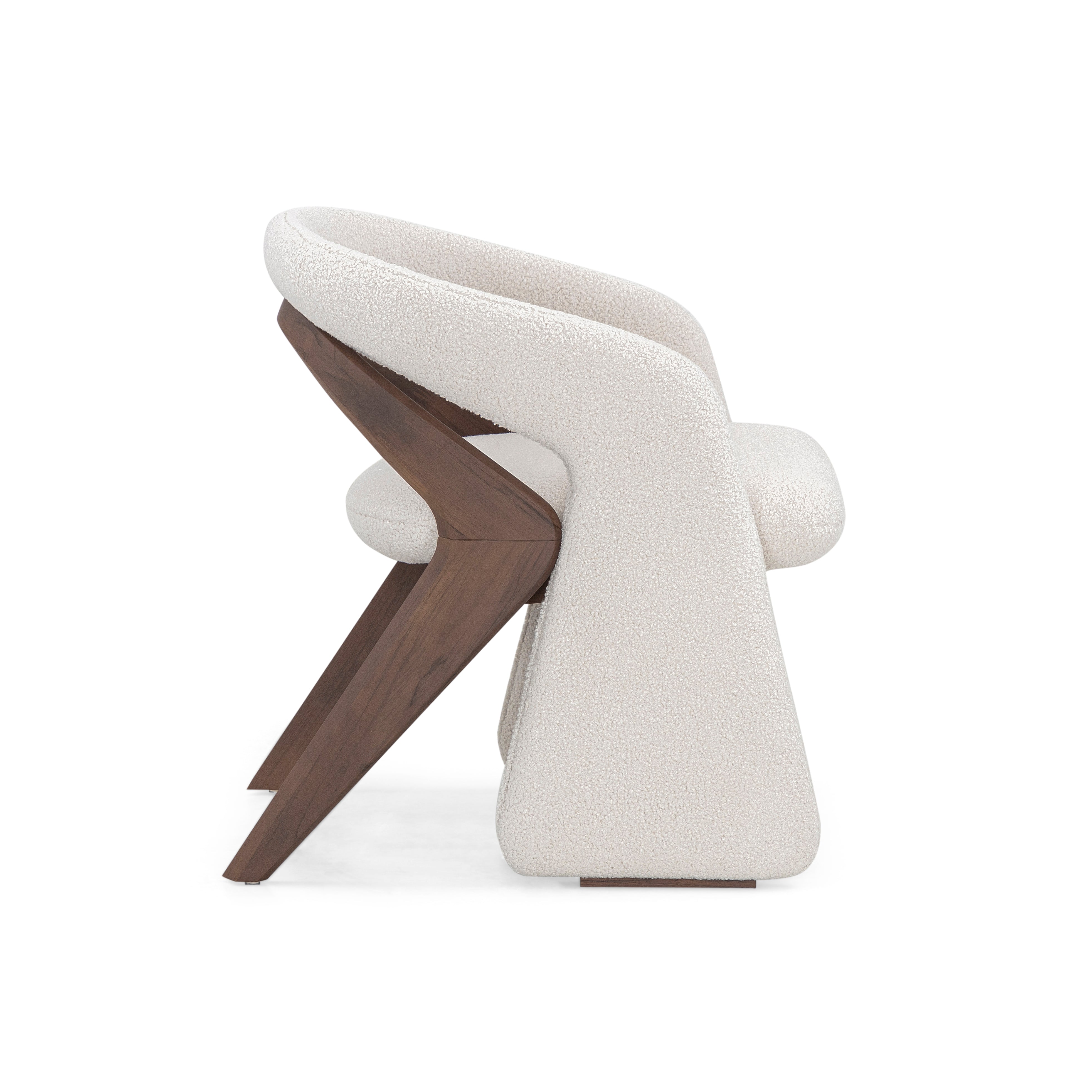 OLGA Dining Chair in Walnut and Off-White Boucle