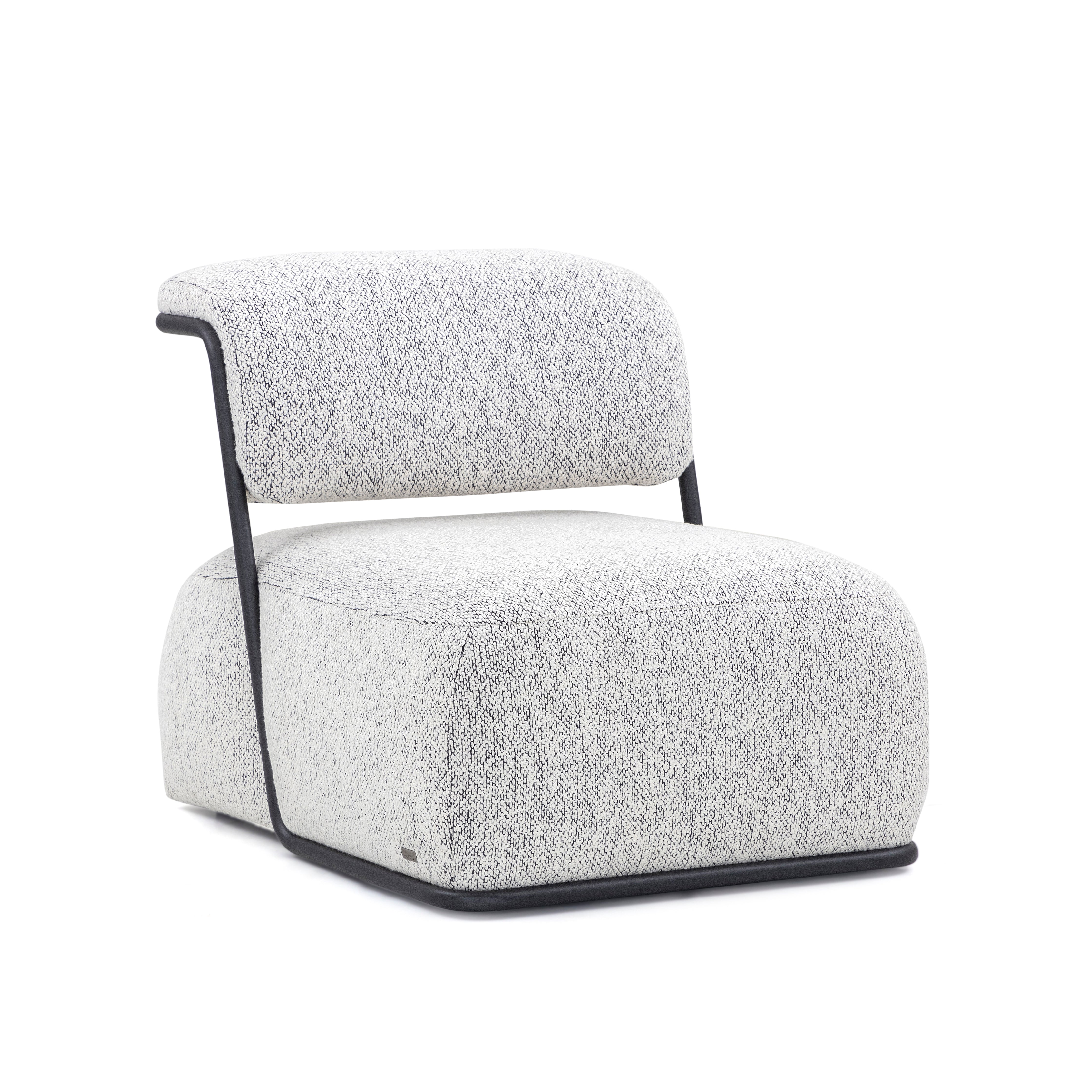 MONO Slipper Chair in Black Metal and White and Black fabric