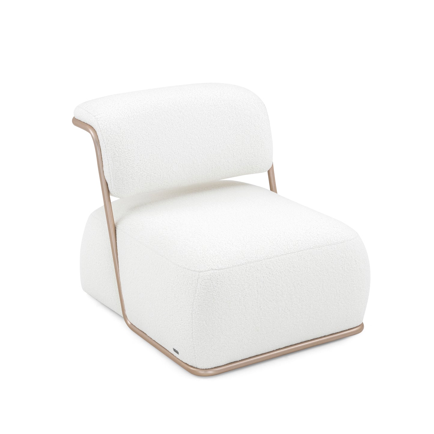 MONO Slipper Chair in Gold Metal and White Boucle fabric