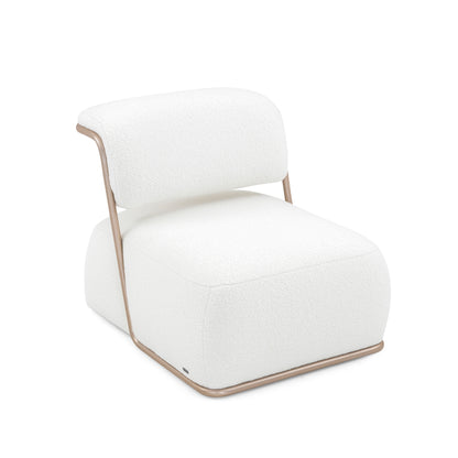 MONO Slipper Chair in Gold Metal and White Boucle fabric
