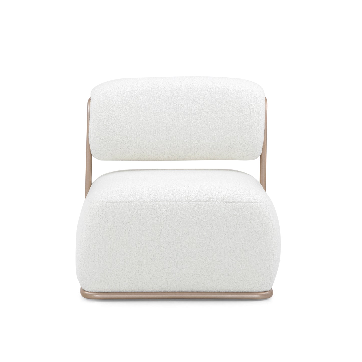 MONO Slipper Chair in Gold Metal and White Boucle fabric