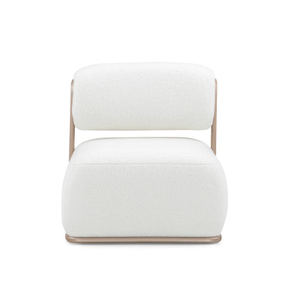 MONO Slipper Chair in Gold Metal and White Boucle fabric