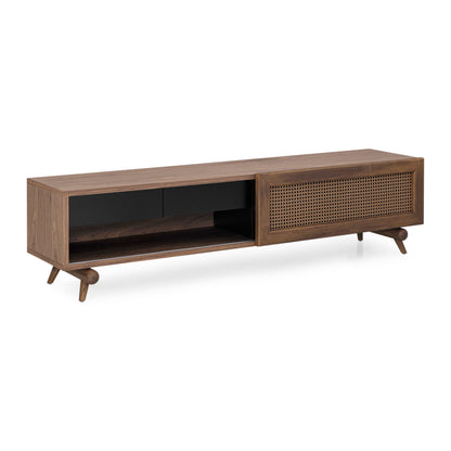 PLOT TV Stand in Walnut with Walnut Cane