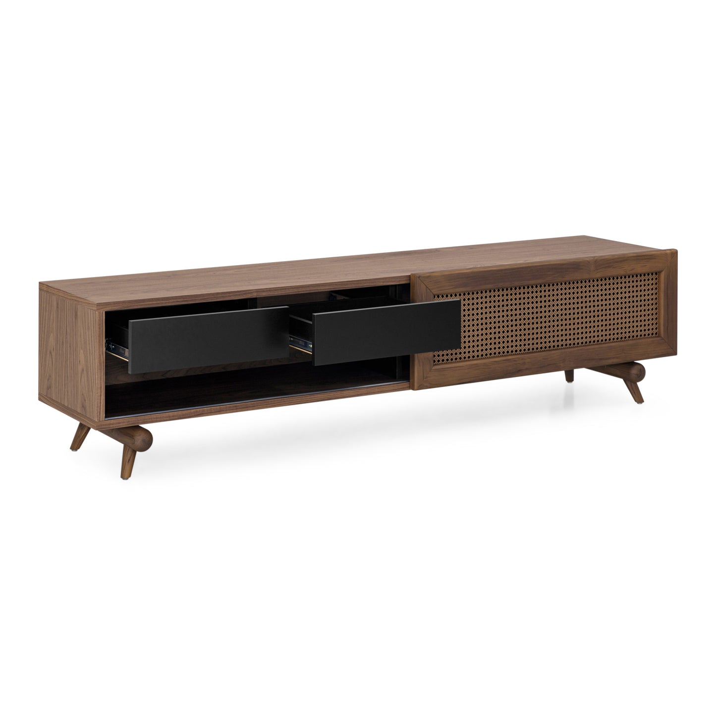 PLOT TV Stand in Walnut with Walnut Cane