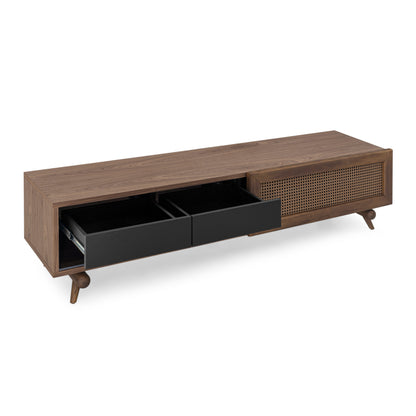 PLOT TV Stand in Walnut with Walnut Cane