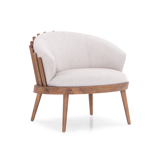 FANE Armchair in Walnut and Light Beige fabric